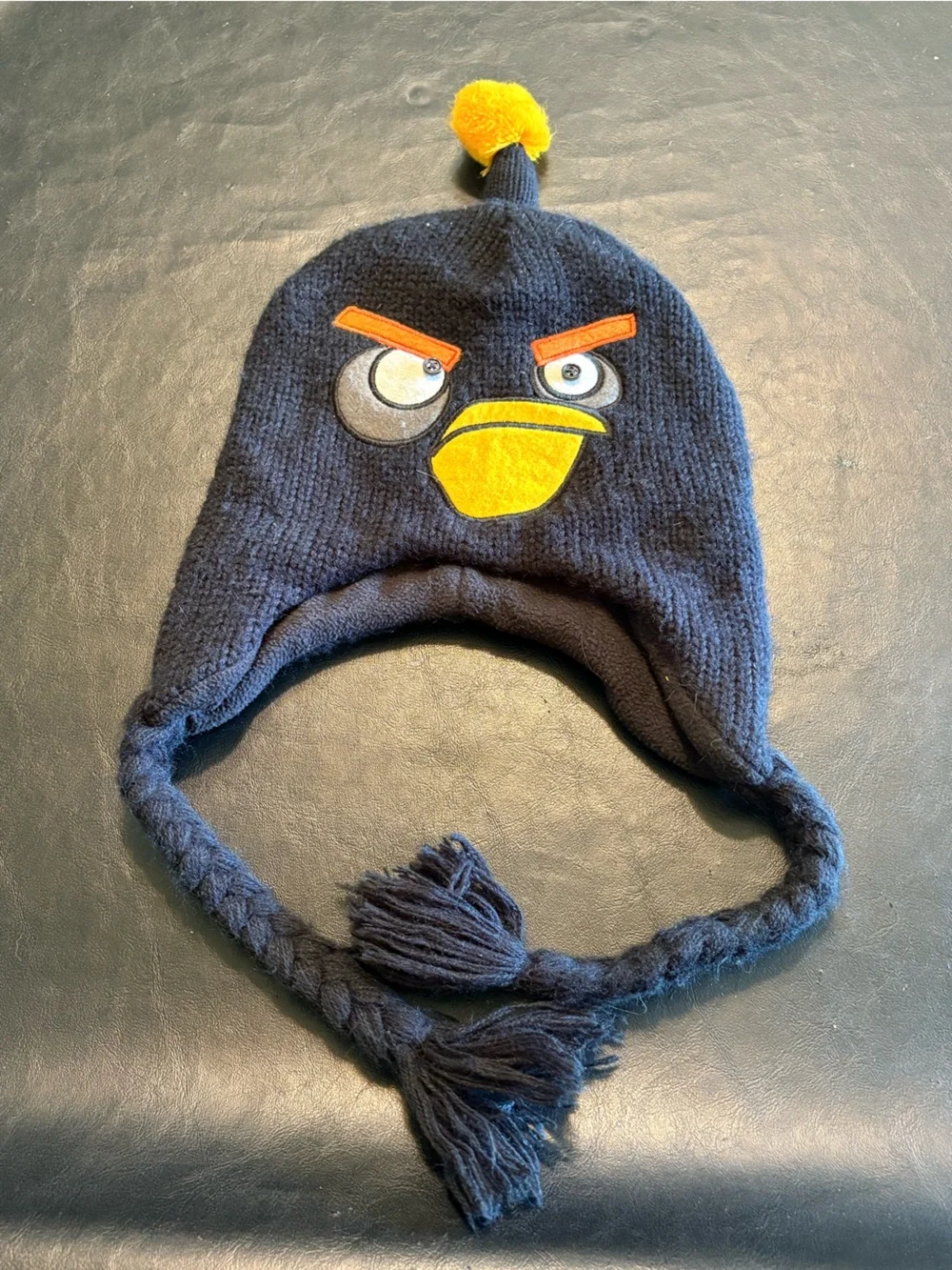 2011 Angry Birds Bomb Bird Black Knit Trapper Hat Ear Flap Rovio One Size